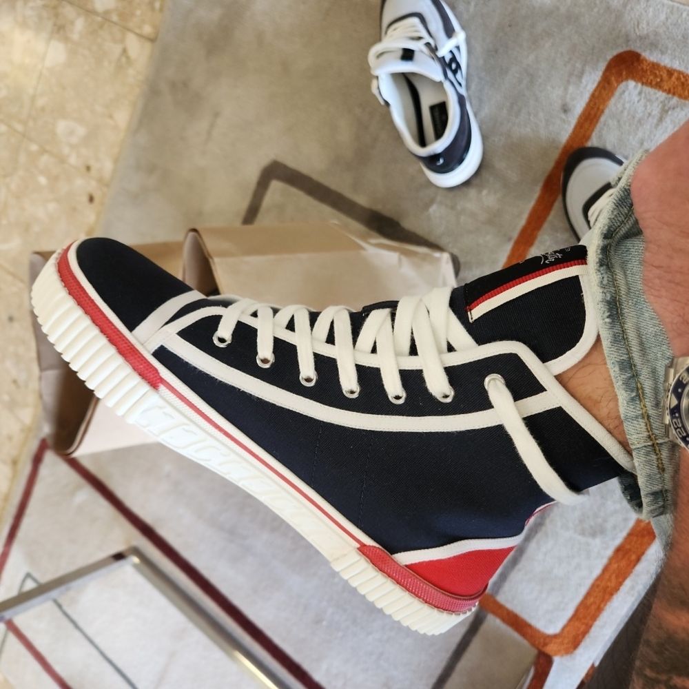 Christian Louboutin Blue and Red High-Top Sneakers - Picture 6 of 8